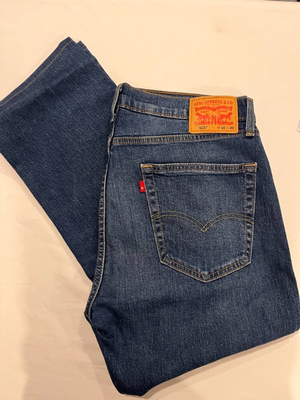 Levis 505 Regular Fit Jeans Mens 36x30 Dark Wash Blue Straight Stretch 00505-317